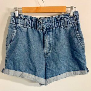 Garage Paperbag Waist Shorts Rolled Hem Mid Wash Side Pockets, Size 7
